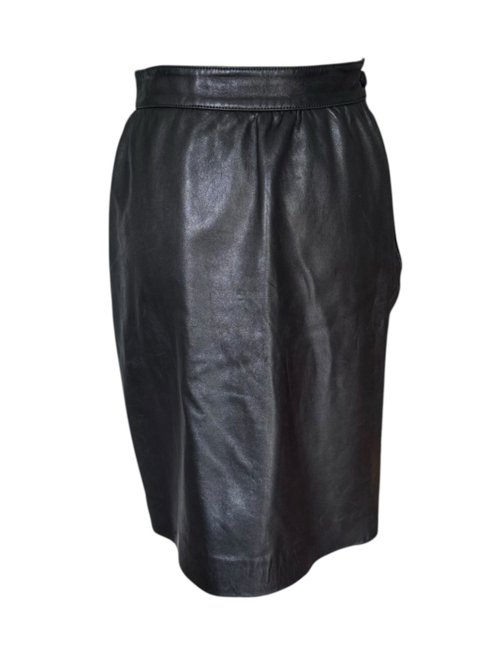Vintage 1980s Yves Saint Laurent Black Leather Pencil Skirt size 40 US sz 4 YSL